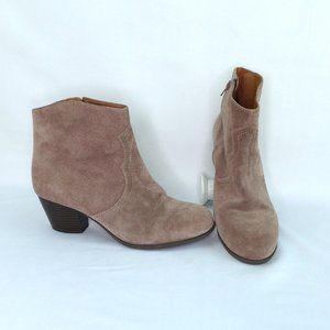 Lucky Brand Suede Boot Gray Brown Western Stitch Mid Heel Size 9